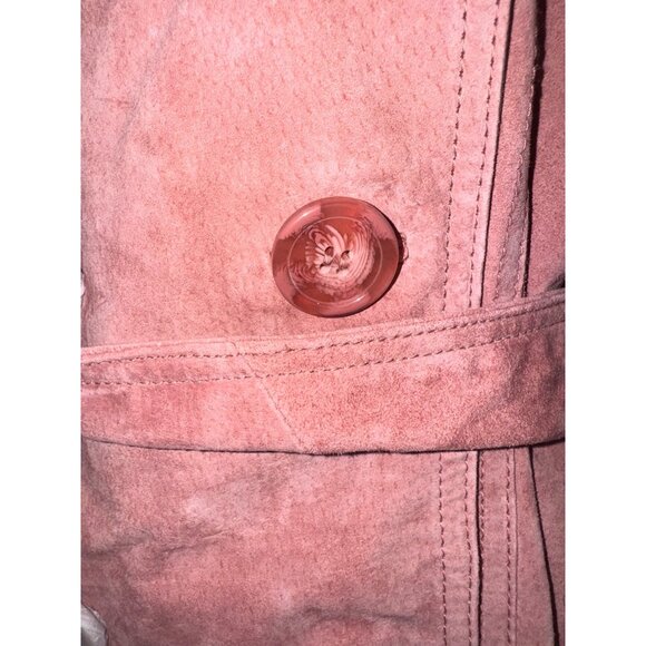 NWT Soft Blush Pink Suede Double Breasted Trench Coat Leather Luxe Designer City - Picture 13 of 16